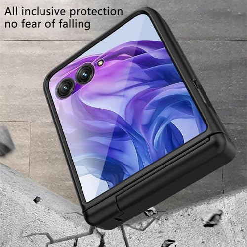 Image of Kapa Textured Grip with Stand Hinge Protection Back Cover for Moto Razr 50 Ultra | with [Inbuilt Glass] Full Body Shockproof Hard Back Case (Black)