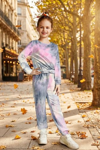 Image of Arshiner Girls 2 Piece Outfits Fashion Twist Front Tracksuit Long Sleeve Pullover Sweatshirt Sweatpants Jogger set Sweatsuit