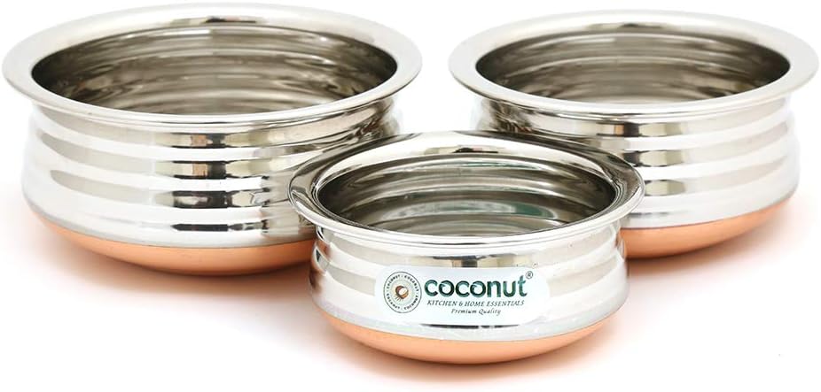 Stainless Steel & Copper Bottom Marvel Mini Handi (Without Handle & Lid) 3 Piece Set (Capacity - 150ML, 250ML & 350ML)