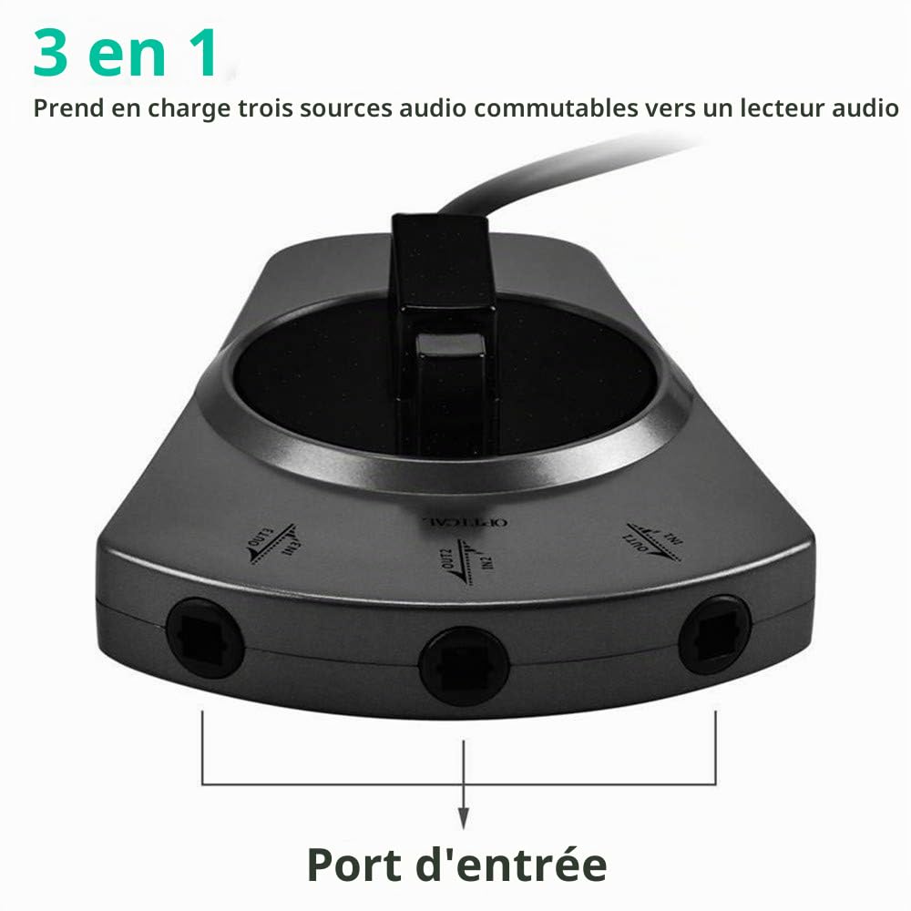 EMK Câble Optique Répartiteur 1in à 3out Diviseur Câbles Audio Optique Splitter Commutateurs Manuels Adaptateur Câble Toslink Câbles SPDIF Pour TV, DVD, Barre de son (Negro, 1 m)