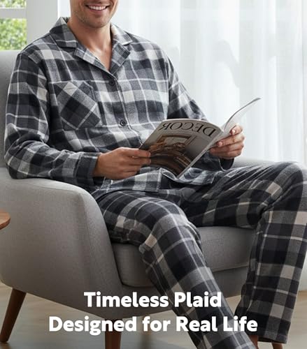 Image of DAVID ARCHY Men's Pajamas Set Flannel Pjs Sets Cotton Pajamas for Men | Ultra-Soft Loungewear Sets, Classic Plaid Sleepwear for Winter, Lounge Set with Roomy Pockets, Pijamas para Hombres