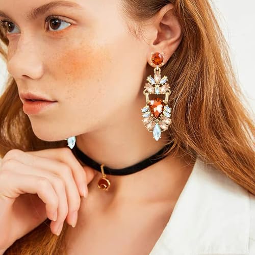 Sparkly Crystal Flower Chandelier Lightweight Dangle Drop Earrings Dainty Floral Leaf Alloy Stud Earrings For Women3