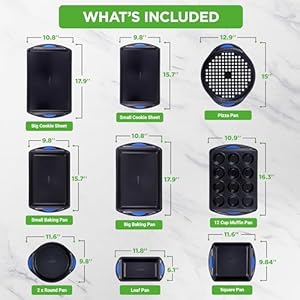 NutriChef 10-Piece Nonstick Bakeware Set - Heavy Duty Carbon Steel Baking Trays w/Silicone Handles - Includes Cookie Sheets, 12-Cup Muffin Pan, Pizza & Loaf Pan, Round & Square Pans - Easy to Clean NutriChef 10 Piece Nonstick Bakeware Set Heavy Duty Carbon Steel Baking Trays wSilicone Handles Includes Cookie Sheets 12 Cup Muffin Pan Pizza Loaf Pan Round Square Pans Easy to Clean