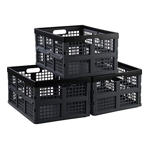 Annkky 34 Liters Collapsible Crate, Plastic Folding Storage Crate Basket Set of 3