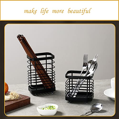 Oidium Stainless Steel Utensil Holder,Utensil Crock Countertop Organizer 6X4X3 In,Black Utensil Holder,Metal Steel Square Utensil Flatware Storage For Countertop (Large) #TOP2
