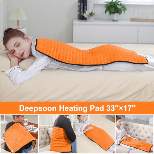 Image of Deepsoon Heating Pad,Electric Heating Pads for Back,Neck,Moist Heating Pad for Abdomen Shoulder Knee Legs,Dry /Moist Heat&Auto Shut Off,Mother's Day Birthday for Men and Women,Orange Black,33x17 Inch
