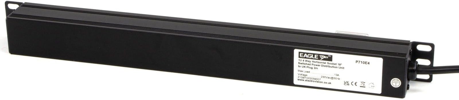 kenable 4 Way PDU Power Distribution Unit 19 Inch Rack Mount Horizontal 1U with UK Plug and Sockets Switched 13A 1.8m