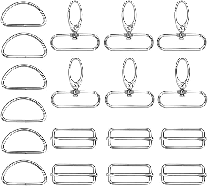 hankousi 18Pcs Bag Accessories Buckles, D-Rings Sliding Buckle Snap Hooks for Bags DIY Making Purse Straps Sewing Supplies Dog Harness and Key Ring