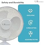 12 Inch Portable Desk Fan, Oscillating White Table Fan with 3 Speed Settings, Adjustable Tilt, Powerful Cooling Airflow & Quiet Operation, Lightweight Premium Fan for Bedroom or Office Use - Image 3