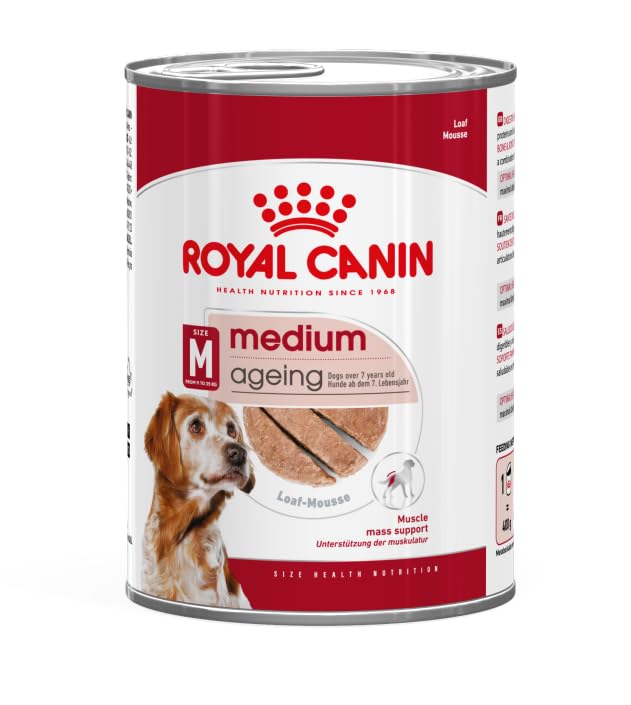 ROYAL CANIN Medium Ageing Loaf Wet Food - For Medium-Breed Dogs between 11-25kg over 7 Years Old - 12 x 410g Cans