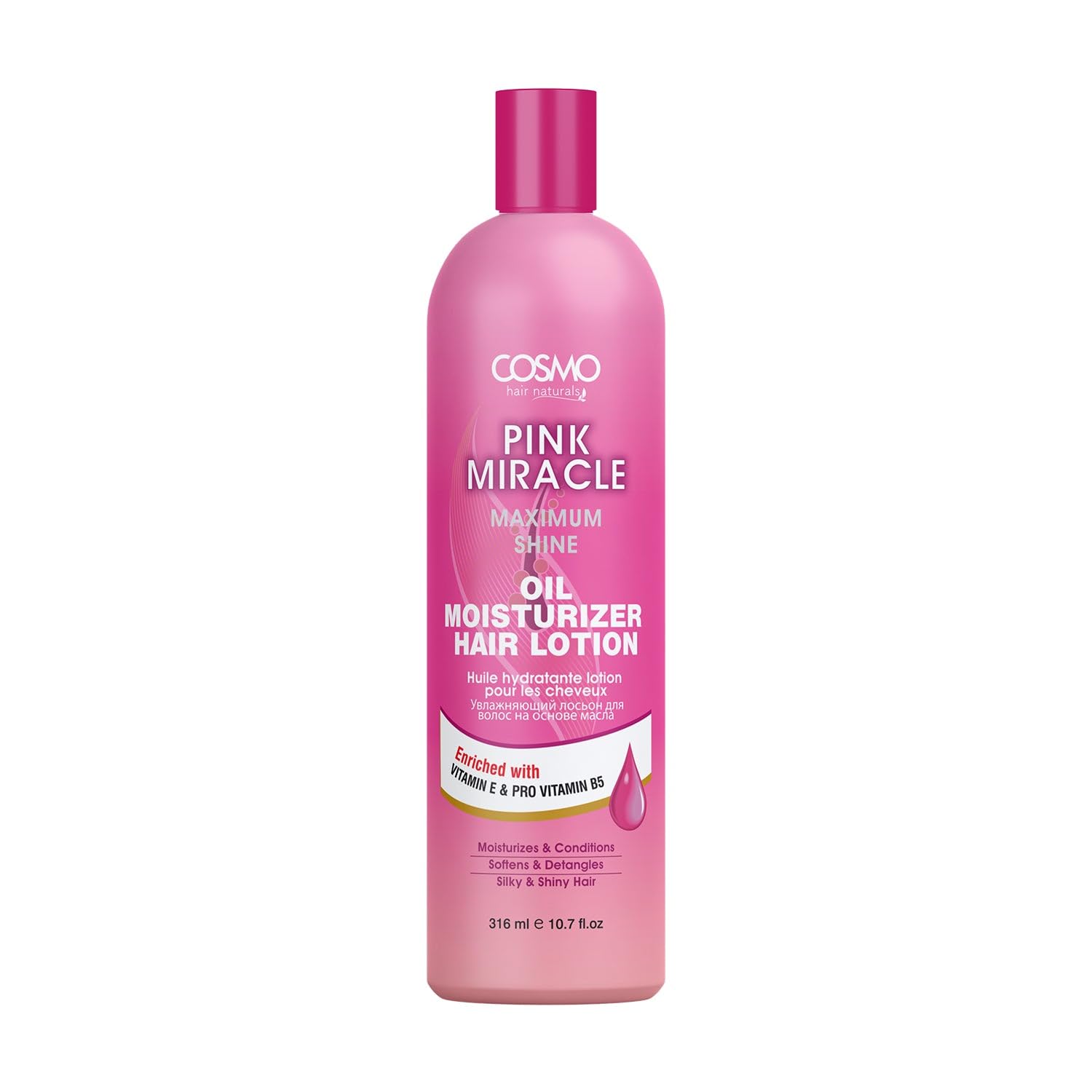 Cosmo Hair Naturals Pink Miracle Oil Moisturizer Hair Lotion 316ml, Maximum Shine, Moisturizes and Conditions, Enriched With Vitamin E & Vitamin B5