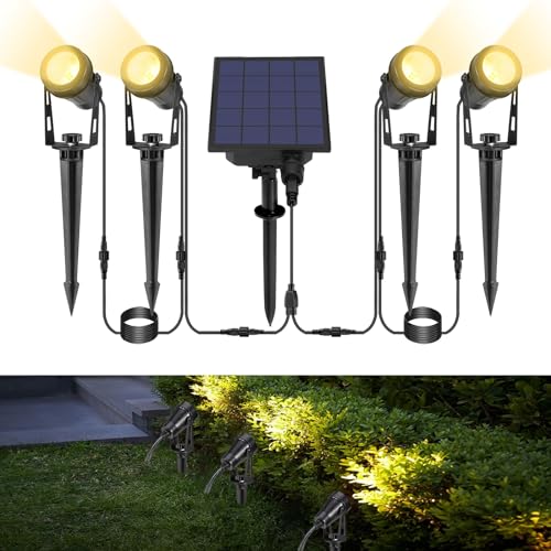 ECOWHO Solar Gartenbeleuchtung für Außen mit Fernbedienung,Solar Strahler für Garden mit Erdspieß,IP65 wasserdicht LED Gartenleuchten,dimmbar...