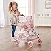 Badger Basket Folding Doll Umbrella Stroller for Dolls Up to 18 Inches - Lightweight, Compact Doll Stroller with Safety Belt, Pink and White Design