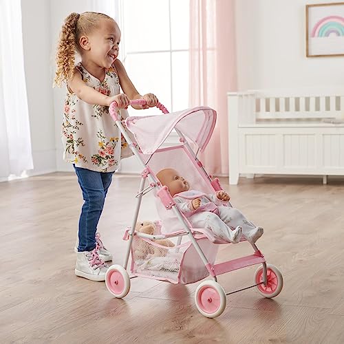 Badger Basket Folding Doll Umbrella Stroller for Dolls Up to 18 Inches - Lightweight, Compact Doll Stroller with Safety Belt, Pink and White Design by Badger Basket - Image 5