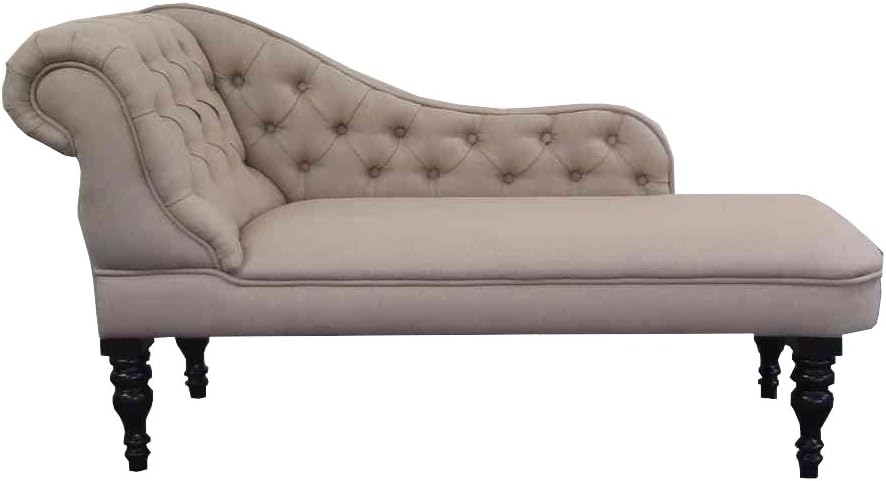 Designer Traditional Chaise Longue in Oatmeal Linen Fabric