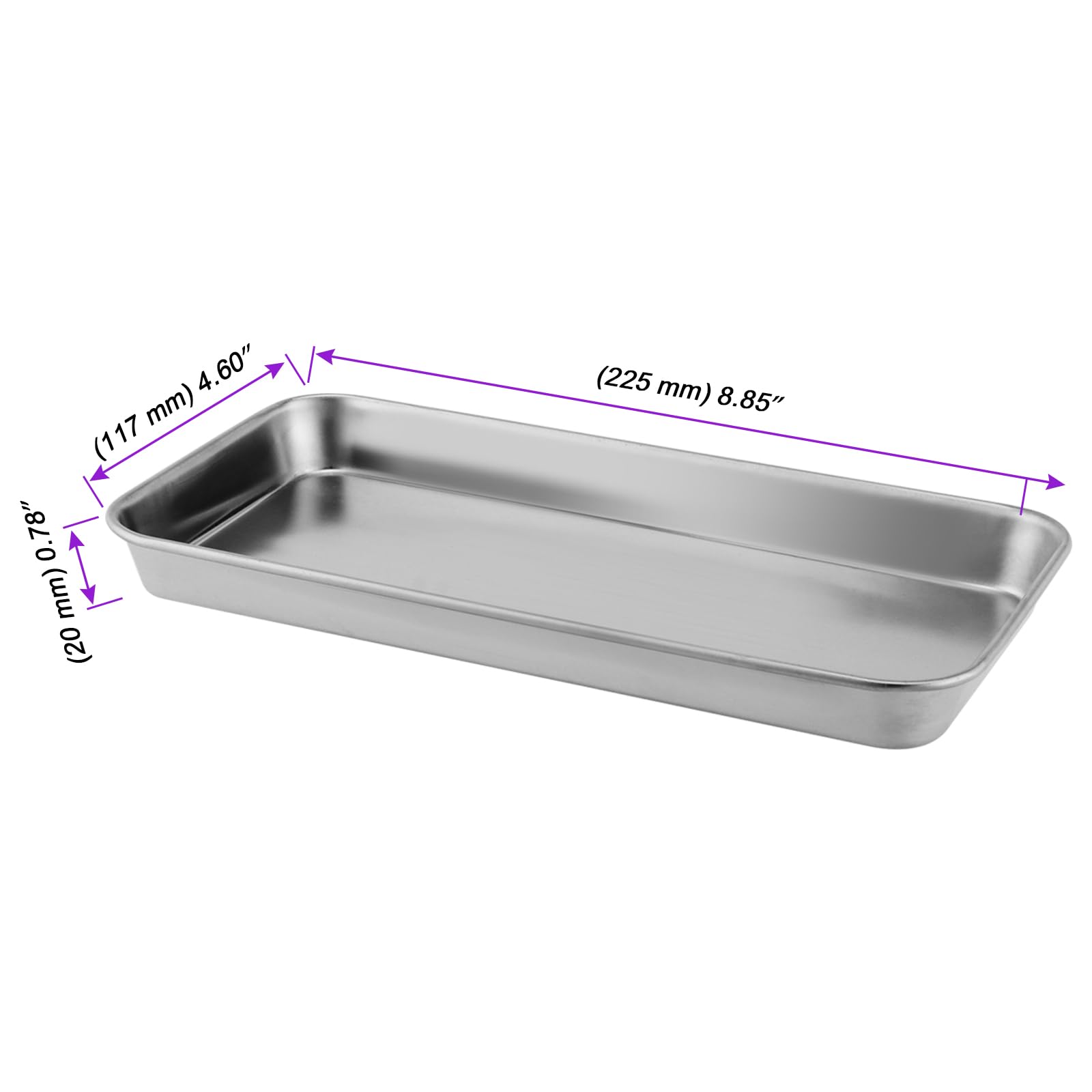 6 stuks instrumentendienblad, roestvrijstalen schaal, rechthoekig, 22,5 x 11,7 x 2 cm, roestvrijstalen dienbladen, laboratoriumdienblad, serveerplaten voor laboratorium, nuttig gereedschap (zilver