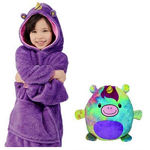 WWWL Sudadera con Capucha niños Purple Mascotas Animales de Peluche convierten en Sudadera Capucha de Gran tamaño Bolsillo Gigante Animal Caliente Jersey de Albornoz, Almohada de Pijama Talla única
