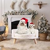 BingoPaw Hundesofa Hundecouch für kleine Hunde, erhöhtes Haustiersofa Hundebett mit Plüsch Hundekissen, katzensofa große Katzen, 61.5×32.8cm weiß