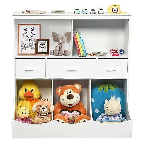 COSTWAY Libreria Contenitore per Bambini, con Ripiani e Cassetti, per Camera dei Bambini, 93 x 40 x 94 cm (Bianco)
