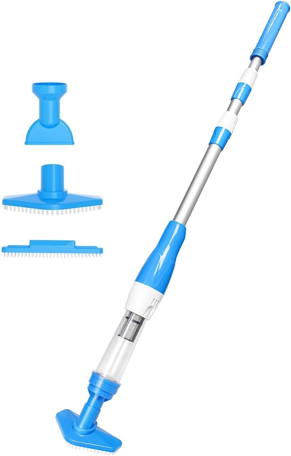 Pool Hoover Rechargeable, Electric Pool Vacuum Cleaner with Adjustable Handle, 80 Minutes Running Time, Cordless Handheld Pool Vacuum for Spas, Hot Tubs, Pools, Silver
