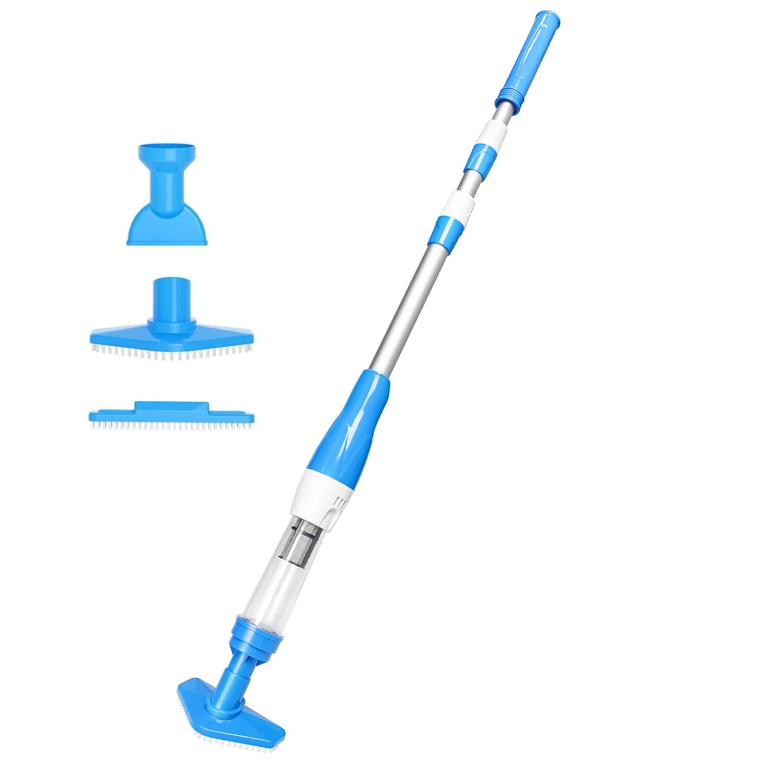 Pool Hoover Aspirateur de piscine électrique rechargeable avec poignée réglable, autonomie de 80 minutes, aspirateur de piscine à main sans fil pour spa, jacuzzi, piscine, argenté