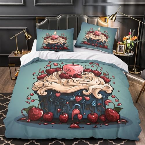 cherry-cake 3D Printing Duvet Cover 3pcs Microfiber Easy Car
