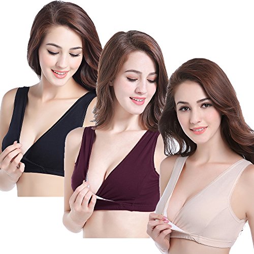 Image of CAKYE 3 Pack Maternity Nursing Sleep Bra Breastfeeding Cotton Bralette