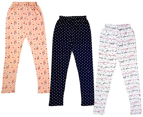 Image of IndiWeaves Girls Cotton Printed Leggings Slim Fit Cotton Stretchable Leggings [Pack of 3] Peach3, Black, White1