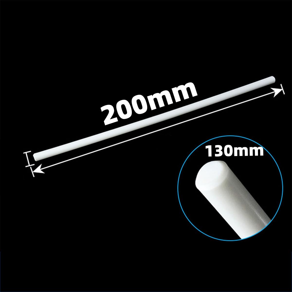 Varilla de PTFE Blanca, Barra de Teflón Sólida 20mm x 500mm, Alta Densidad,Taladrar y Mecanizar, para Casquillos, Arandelas, Guías y Componentes Mecánicos,130mmx200mm