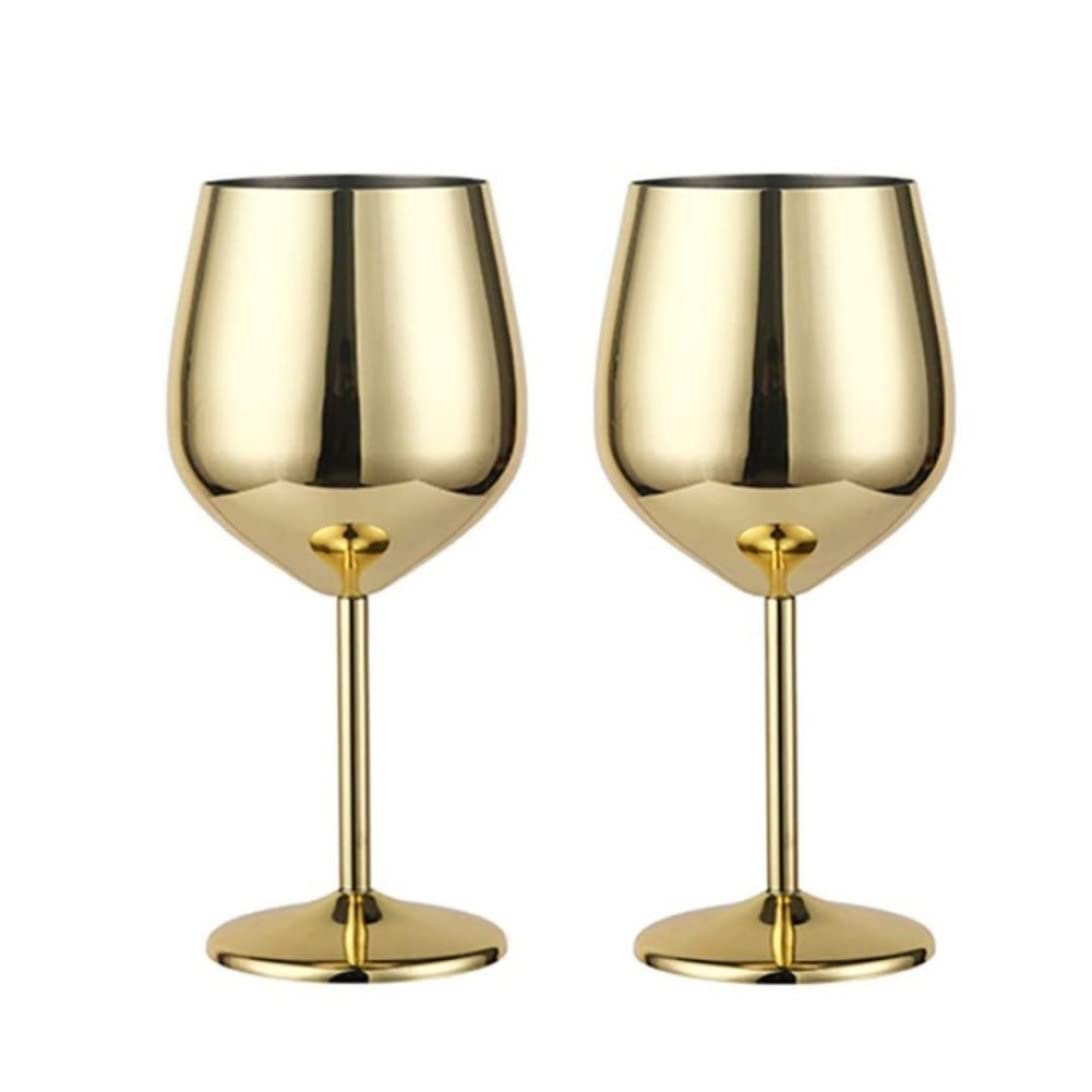 Verres à vin 2 pièces dorés en acier inoxydable, le coffret idéal pour offrir