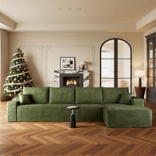 Image of Boneless Couch, Modular Sectional Couches for Living Room, U-Shaped Cloud Couch Sofa with Deep Seat, Fluffy Corduroy Upholstered Corner Sofa