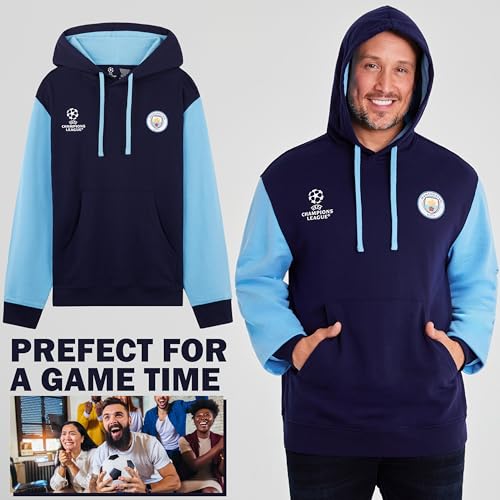 Manchester City F.C. Mens Hoodies Warm Hooded Sweatshirt Official Man City Gifts (Navy/Blue, XL)