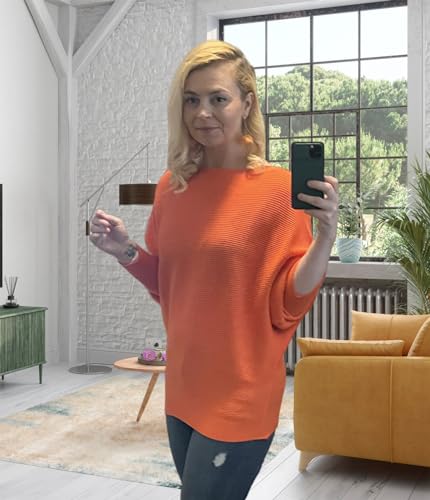Image of FULIER Women Oversized Boat Neck Batwing Sleeves Dolman Knitted Sweaters Lightweight Pullovers Tops One Size