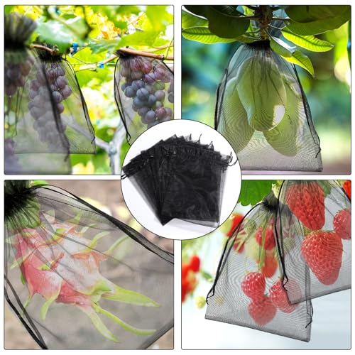 Image of Hopttreely 100pcs Sheer Organza Gift Bags, 6X9 Inch Black Mesh Drawstring Pouch for Wedding Party Favor Jewelry Gift Bags