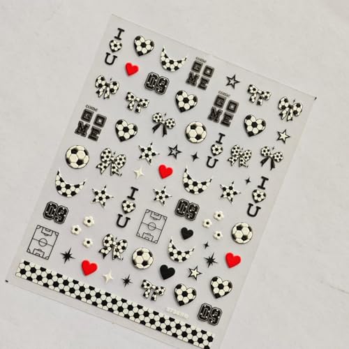 Image of World Cup Soccer Nail Stickers National Team Nail Decals Self Adhesive Black White Football Nail Charms Supply for Women DIY Manicure Decoration Accessories 1 Sheets
