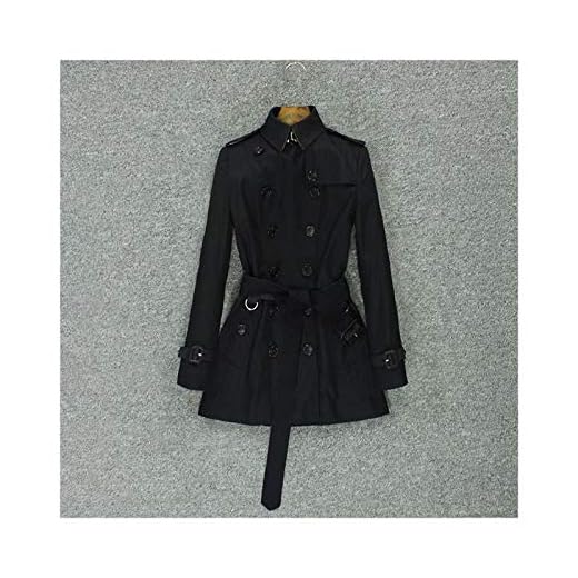 Trenchcoat dam kort temperament tunn populär khaki dubbelrad trenchcoat hög (färg: Närbild, storlek: M.)