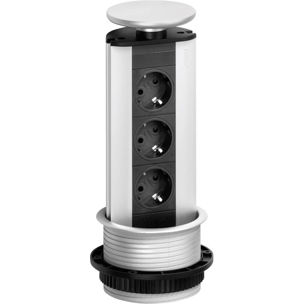 EVOline 93100001 Steckdosenturm 3fach Schwarz-Silber Schutzkontakt