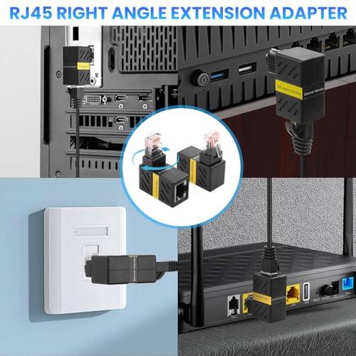 Image of ZORBES 2Pcs RJ45 Rotatable Ethernet Adapters, RJ45 Male to Female 1000Mbps Network Adapter, 90 /180 Swivel Design, Universal Compatible with CAT6 / CAT5E / CAT5, Supports 250MHz Bandwidth