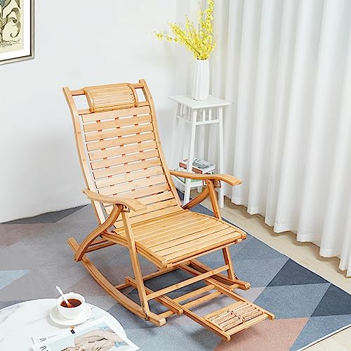 Large Rocking Chair Elderly Gifts Stable Ergonomic Garden Deck Chairs For Elderly,Foldable Recliner Load-Bearing 220Kg Comfort Bamboo Loungers Deck Chair Patio Pool Garden Chair #TOP1