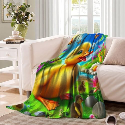 Couverture microfibre moelleuse jeté de canapé chaud imprimé canard jaune 3D - 4