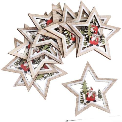 Set mit 10 Holz-Weihnachtsschmuck mit hängendem Baum-Stern, LKW und Lieferwagen für saisonale Heim- und Fahrzeugdekoration auf (H) Set mit 10 Holz-Weihnachtsschmuck mit hängendem Baum-Stern, LKW und Lieferwagen für saisonale Heim- und Fahrzeugdekoration auf (H)