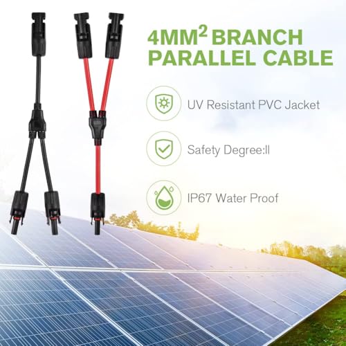 URAQT Solarkabel Y Verteiler, 1 Paar 4 mm² Solarkabel Y Solar Cable Wasserdicht Y Splitter 12AWG Plug & Play Solar Verteiler Stecker Solar Cable Y Splitter MMF+FFM für Parallel Photovoltaik Verbindung