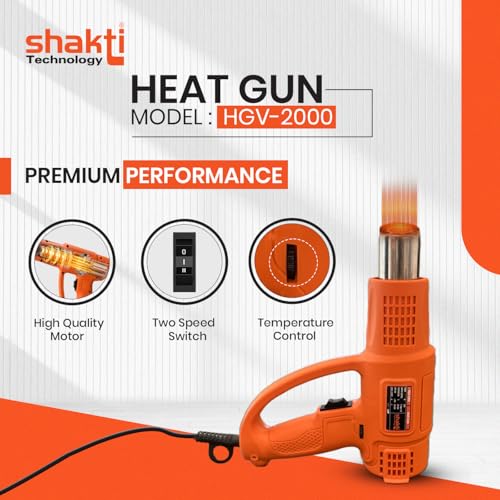 Image of Shakti Technology - HGV-2000 W | High Speed Heat Gun with Dual Temperature 220C - 650C | Ergonomic Design | 5.9ft Cord - Ideal for Paint Removal, Shrink Wrapping