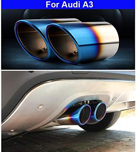 2pcs Blue Stainless Steel Exhaust Tail Rear Muffler Tip Tailpipe Trim For Audi A3 2011 2012 2013 2014 2015 2016 2017 2018 2019 2020 2021 2022 2023 2024