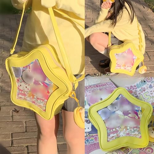 Image of Star Shape Ita Bag Pins Display Crossbody Bag PU Leather Backpack Y2k Aesthetic Cute Handbag (Yellow)