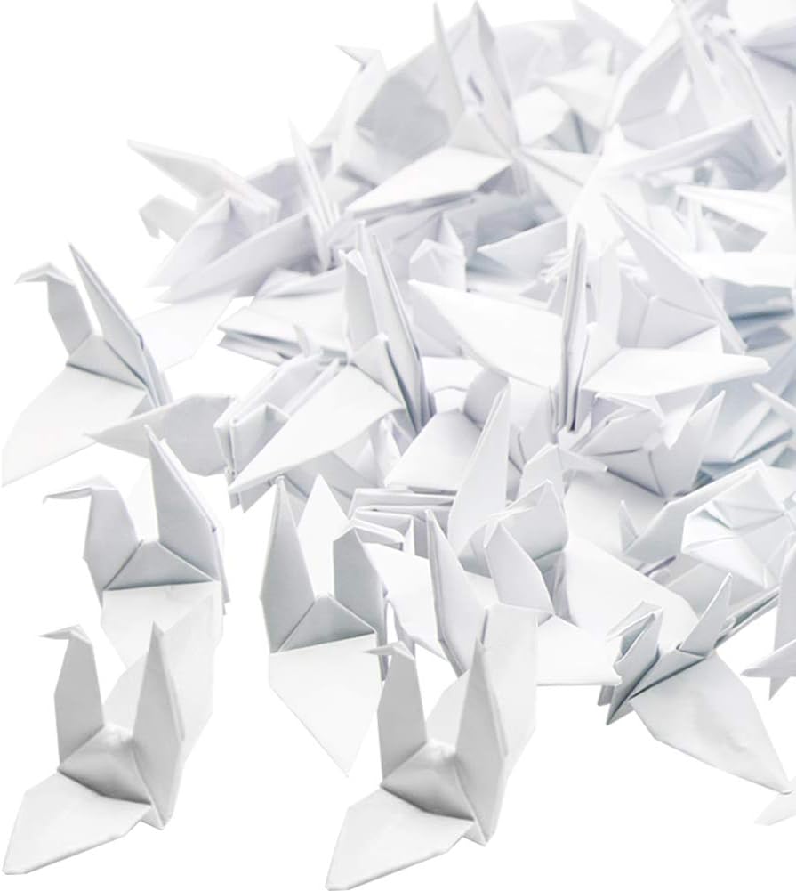 Hangnuo 100 PCS Origami Paper Cranes White, Folded DIY Japanese Crane Mobile String Garland for Wedding Party Backdrop Home Decoration