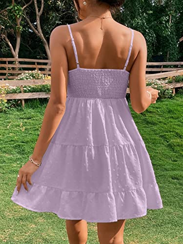 Image of Floerns Women's Swiss Dots Sleeveless Ruched Bust Ruffle Hem Cami Short Dress