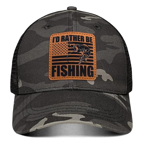Image of Fishing Hat Fishing Gifts for Men Bass Fish Flag Snapback Trcuker Hats for Men Fishing Gear Accessories Stuff