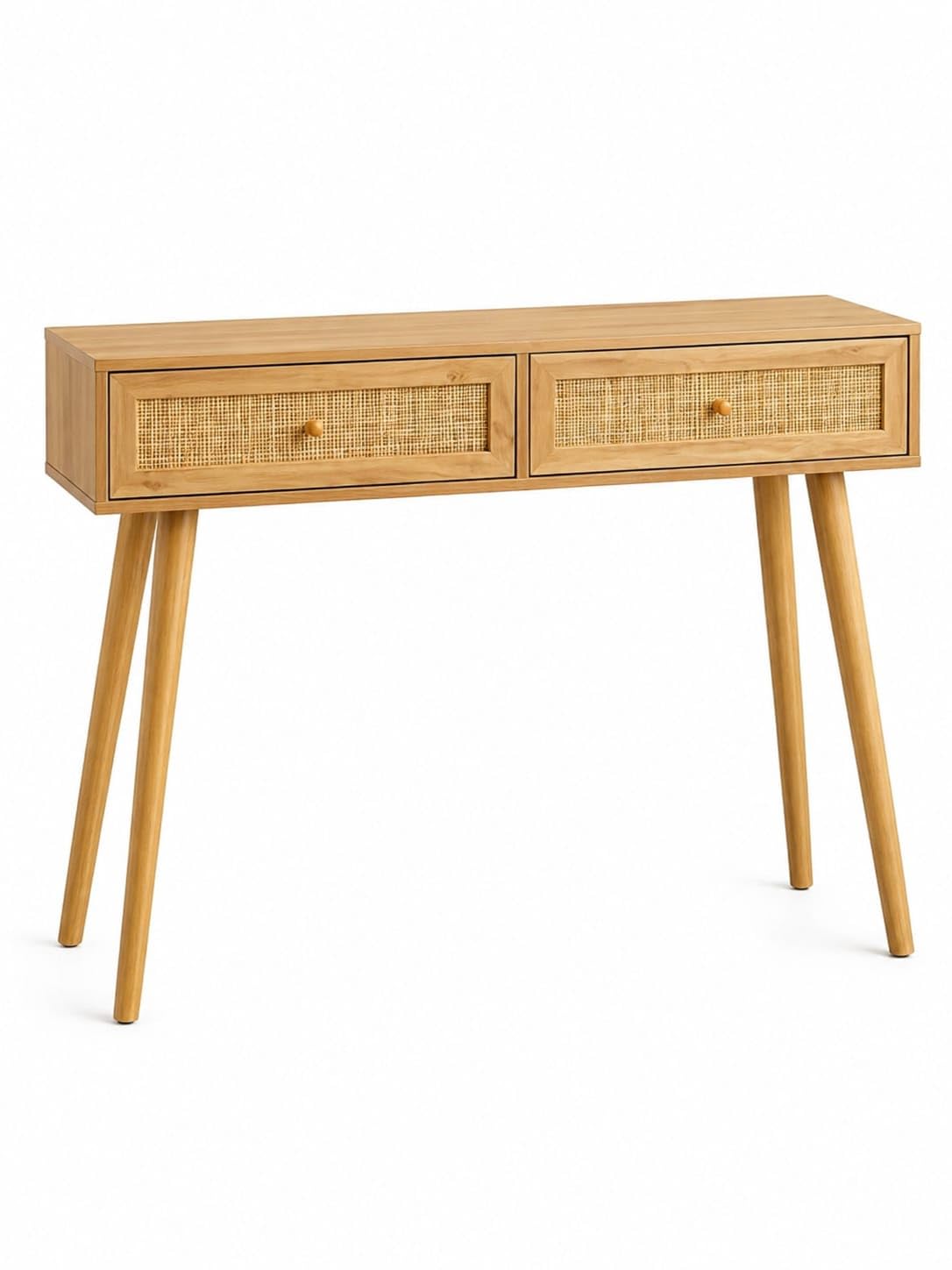 MAYAL Solid Wood Console Table with 2 Rattan Cane Drawers | Entryway Console Table for Living Room, Hallway & Foyer | Mid-Century Modern Wooden Sofa Table with Storage | Natural Finish-image-25