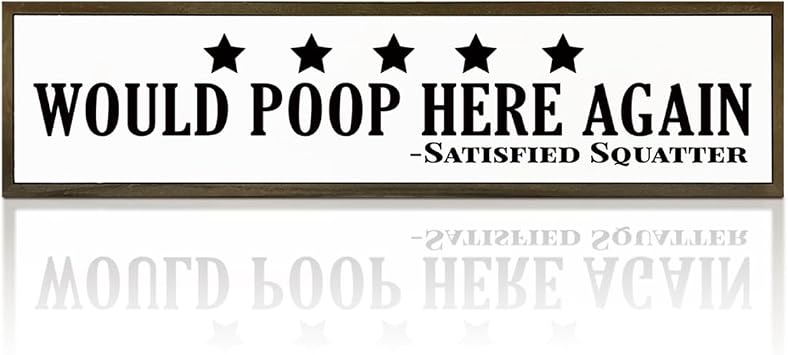 Funny Bathroom Wood Signs, Would Poop Here Again Sign, Restroom Wall Art, Toilet Humor, Modern Farmhouse Home Decor for Guest Bathrooms, 5 Star Bathroom Review Sign, 17.8x4x1.2 inches